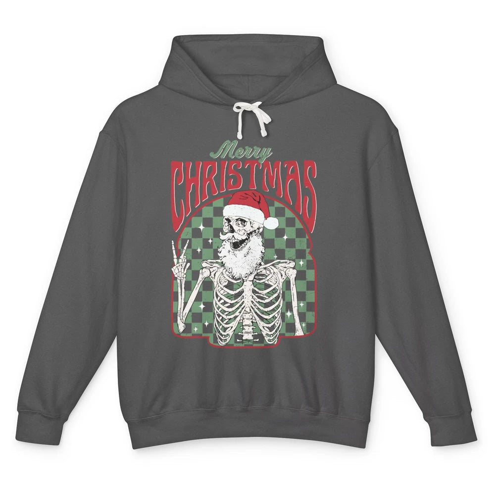Merry Christmas Skeleton Santa Claus Vintage Xmas Skull Vibe Unisex Lightweight Hoodie