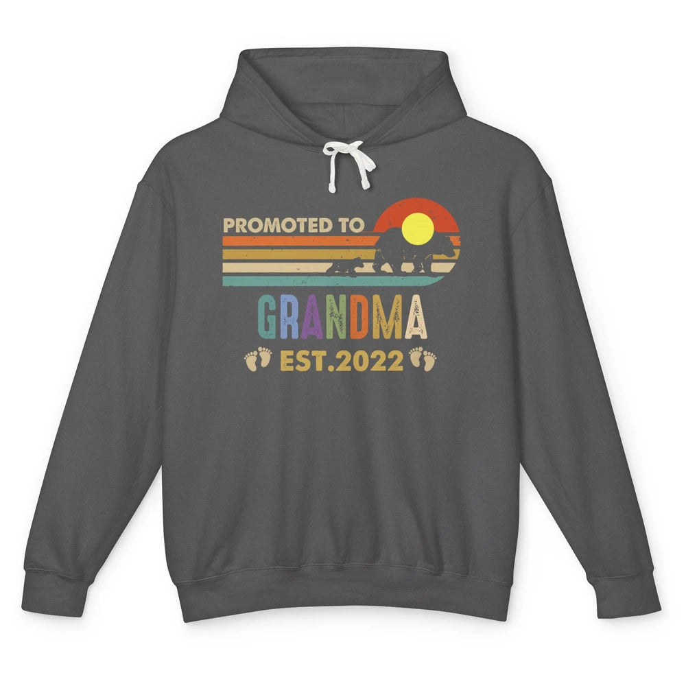 Retro Bear Sunset Promoted To Grandma Est 2022 Pregnancy Unisex Lightweight Hoodie