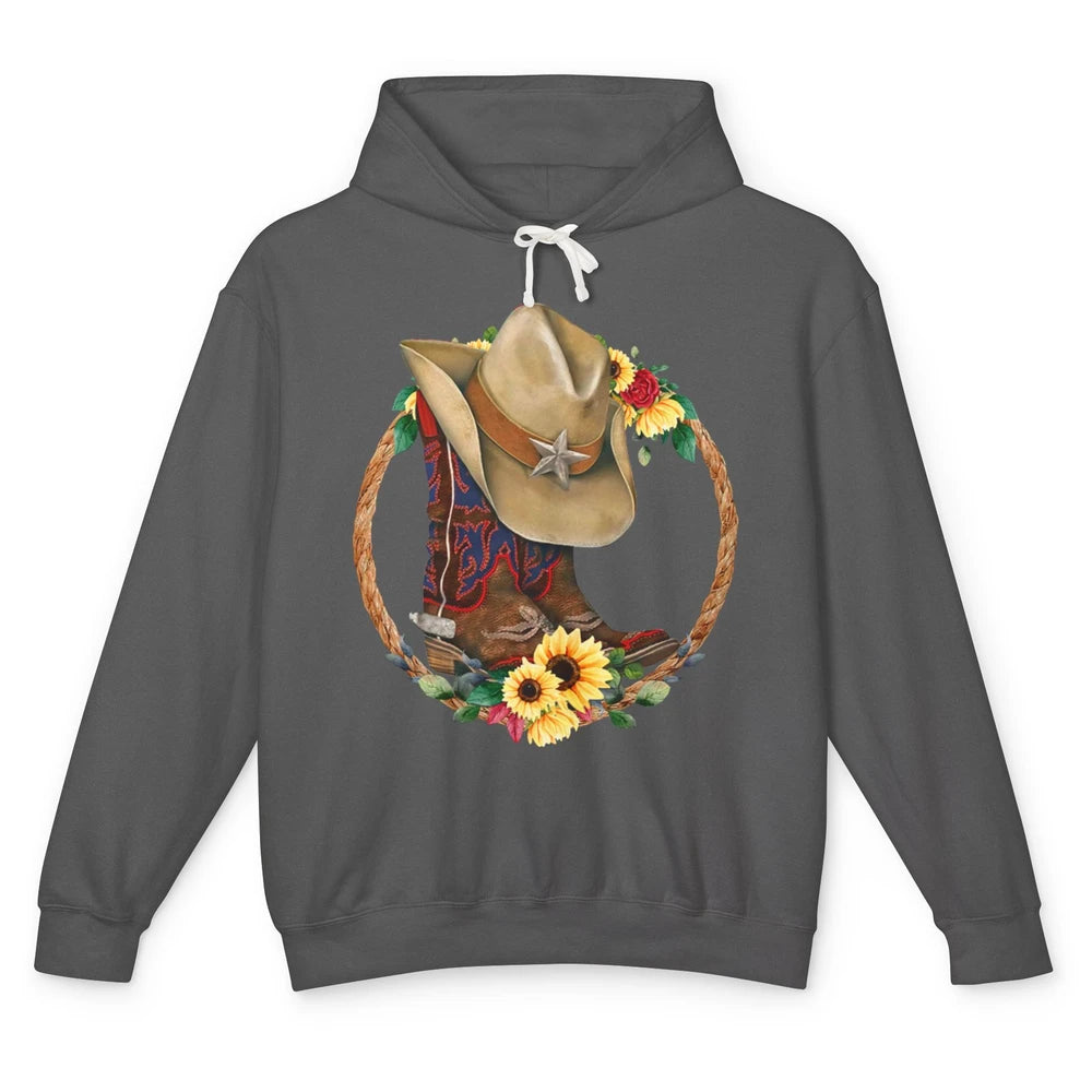 Retro Cowboy Boots Sunflower Let's Go Girls Western Cowgirls Unisex Lightweight Hoodie