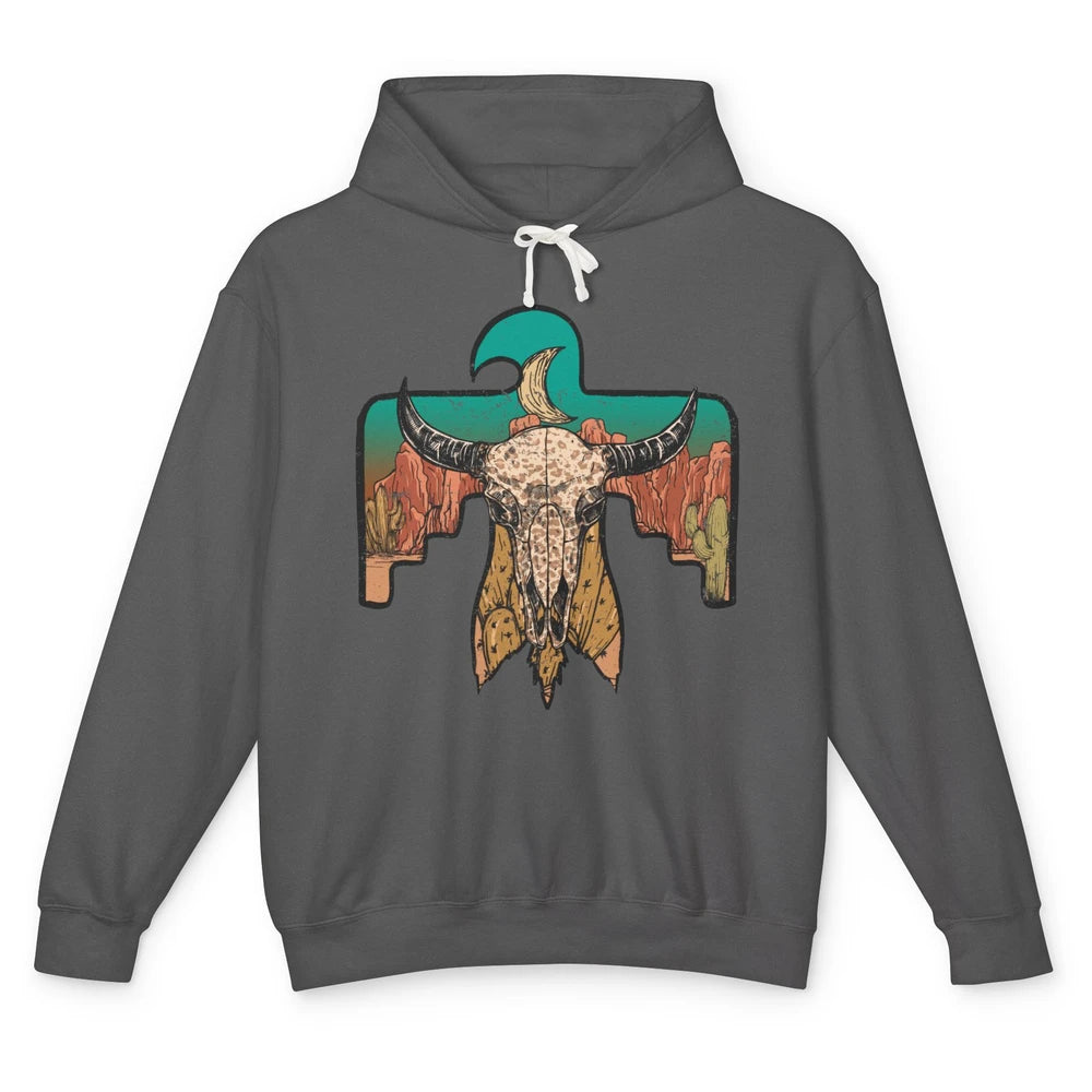 Retro Boho Bull Skull Desert Cactus Eagle Western Country Unisex Lightweight Hoodie