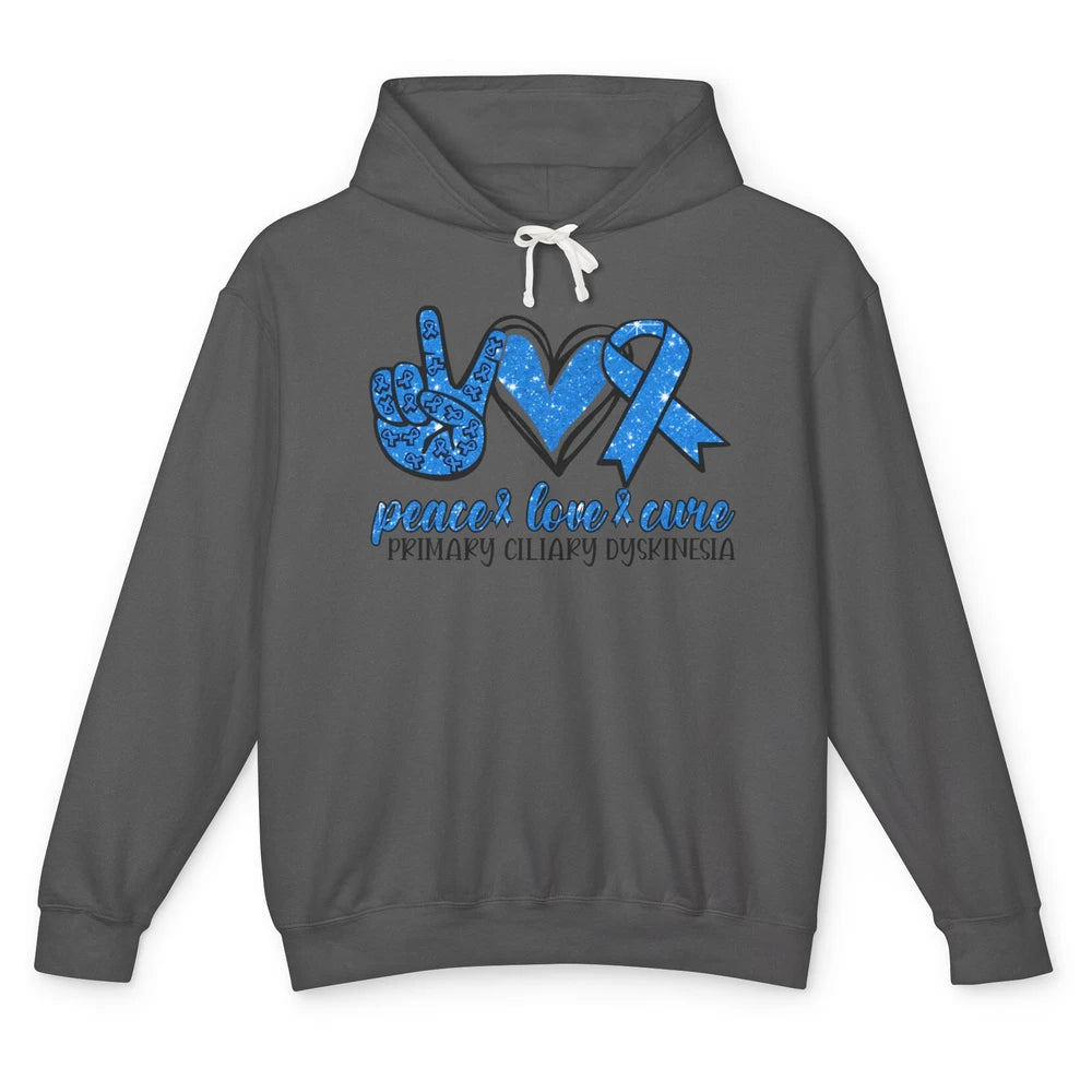Primary Ciliary Dyskinesia Peace Love Cure Blue Ribbon Unisex Lightweight Hoodie