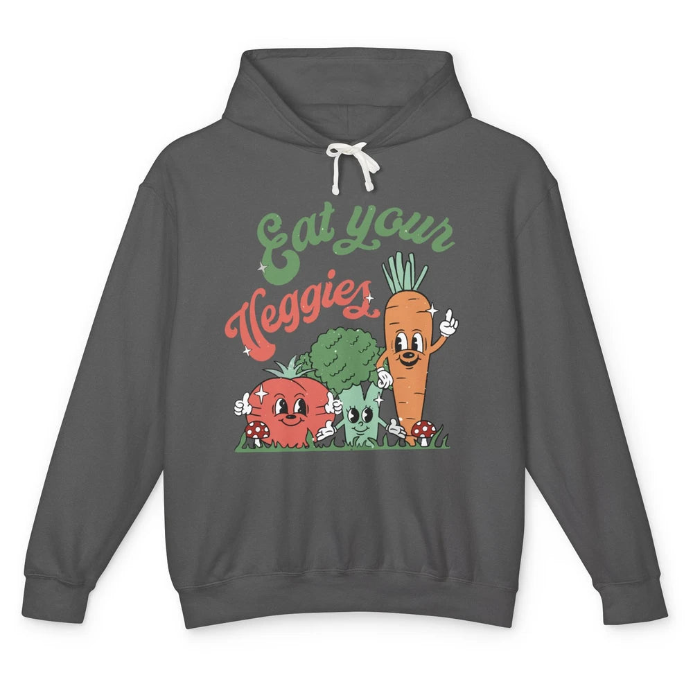 Retro Farm Fruit Eat Your Veggies Tomato Carrot Vegan Farmer Unisex Lightweight Hoodie