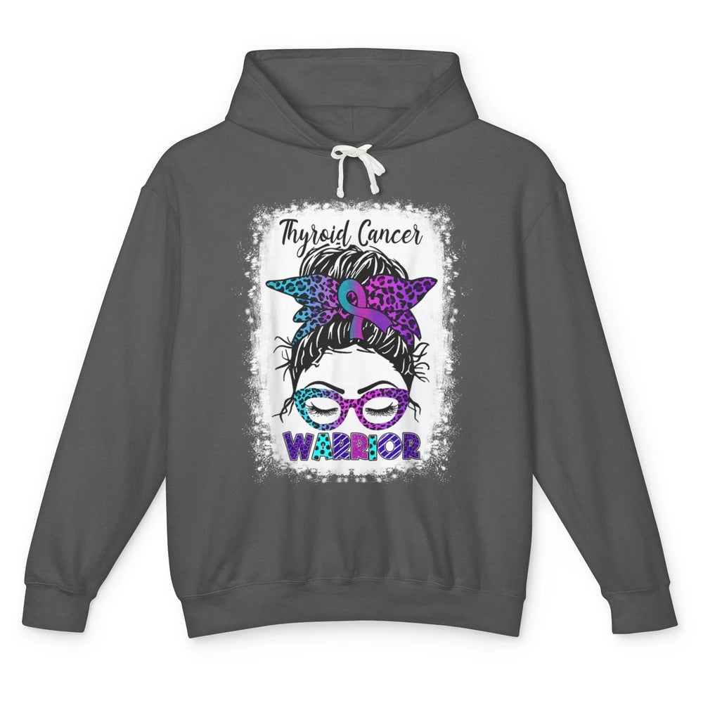 Messy Hair Woman Leopard Warrior Thyroid Cancer Awareness Unisex Lightweight Hoodie