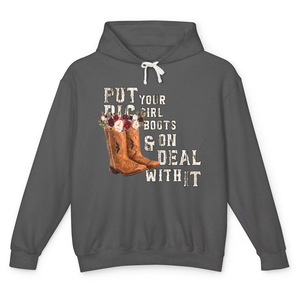 Retro Floral Put Cowgirl Boots On Western Country Cowboy Unisex Lightweight Hoodie