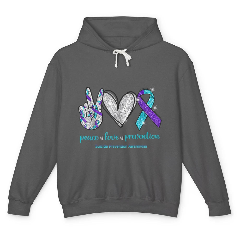 Peace Love Teal Purple Ribbon Suicide Prevention Awareness Unisex Lightweight Hoodie