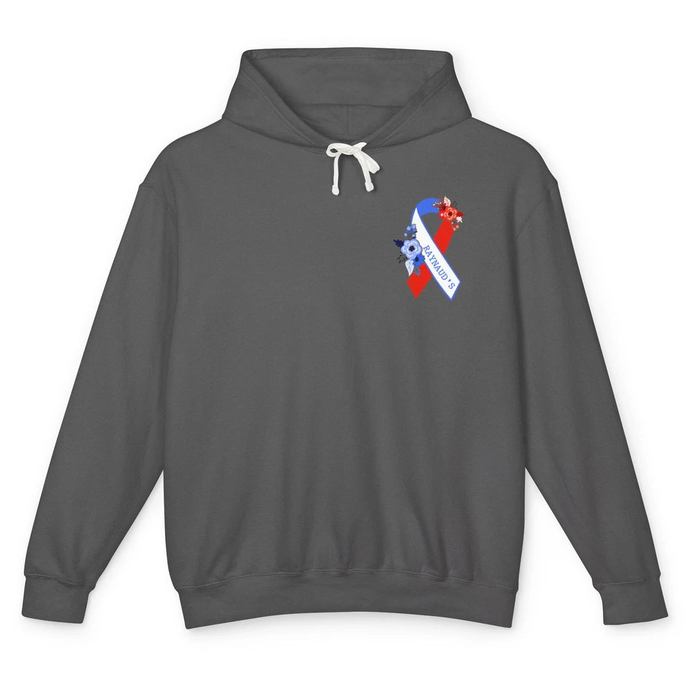 Raynaud's Syndrome Awareness Support Floral Red Blue Ribbon Unisex Lightweight Hoodie