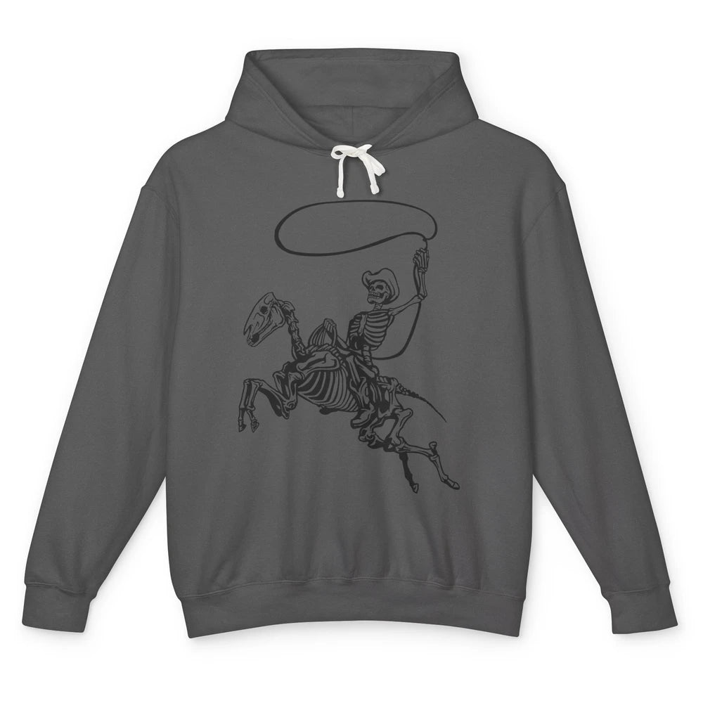 Retro Cowboy Skeleton Lassoing Western Country Horse Lovers Unisex Lightweight Hoodie