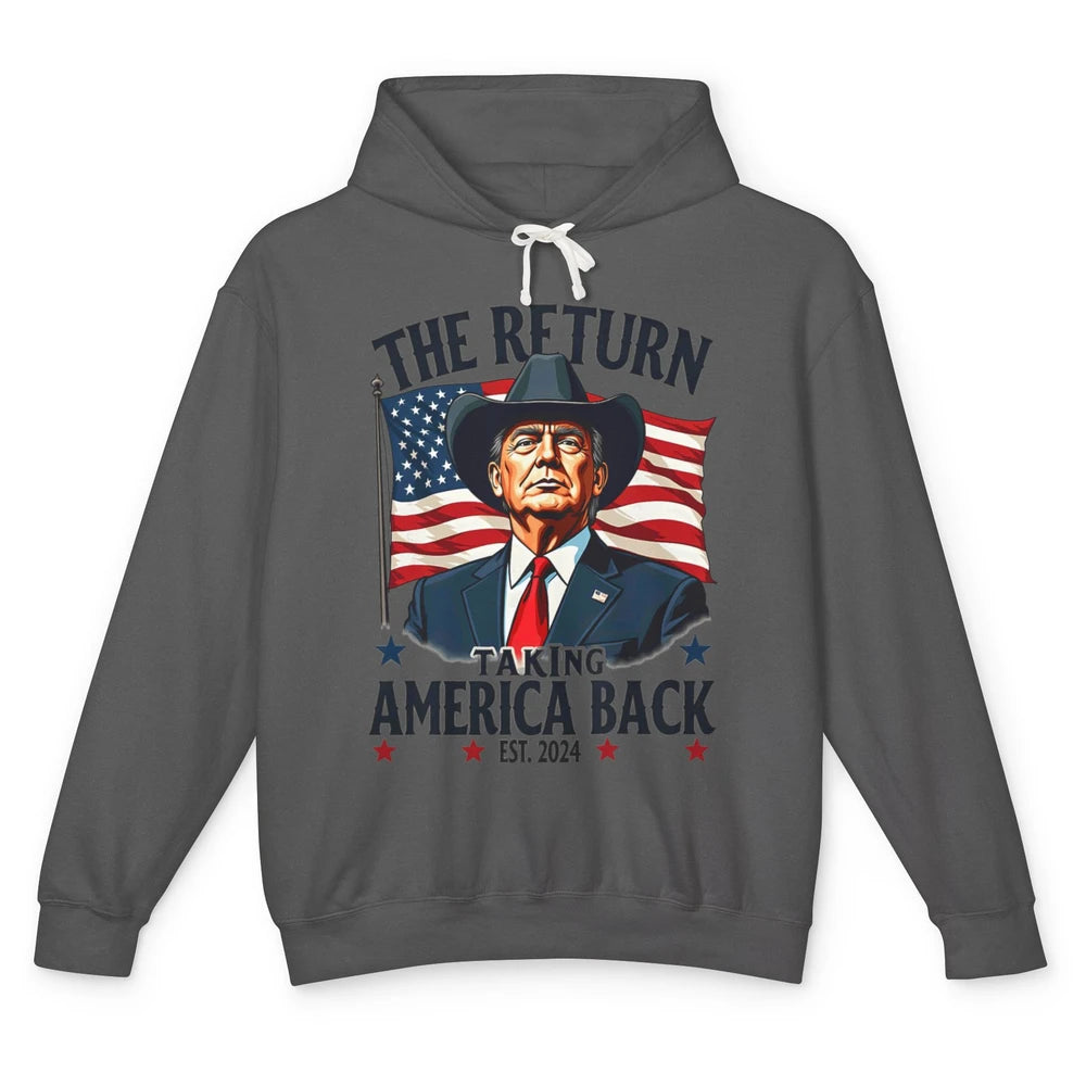 Patriotic President Donald Trump Cowboy Taking America Back Republican Political Rodeo USA Unisex Lightweight Hoodie
