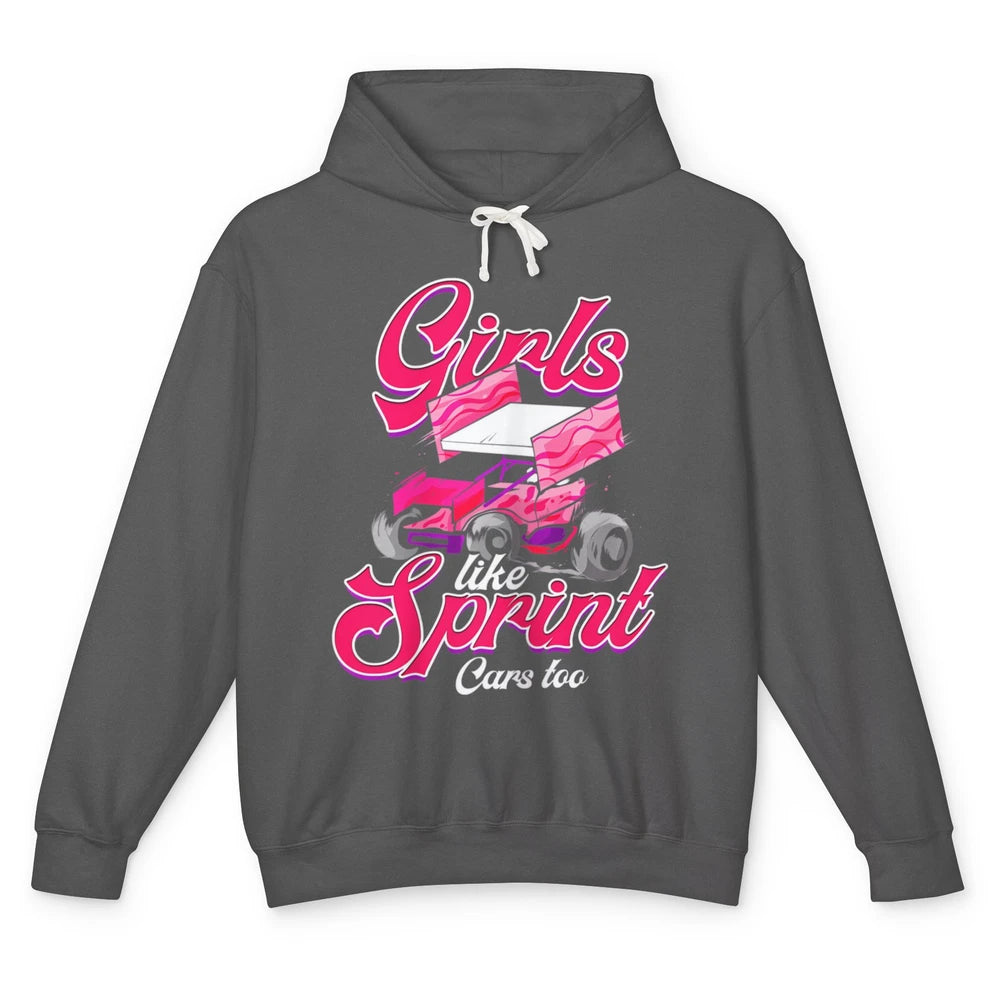 Racing Dirt Track Girls Like Sprint Car Too Race Truck Retro Unisex Lightweight Hoodie
