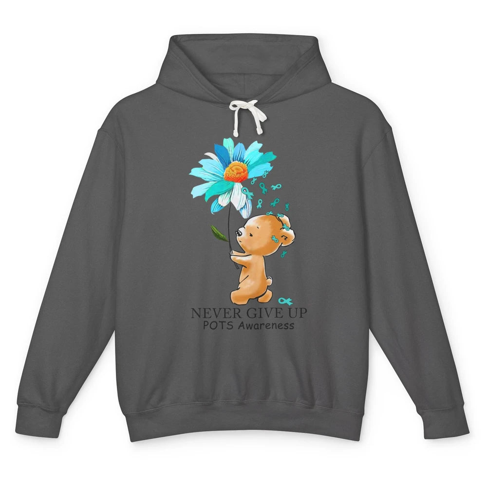 POTS Awareness Keep Going Daisy Bear Turquoise Sunflower Unisex Lightweight Hoodie