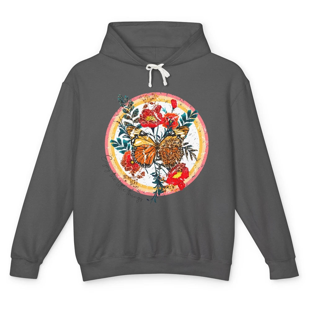 Retro Enjoy Things Butterfly Flower Mental Health Leopard Unisex Lightweight Hoodie