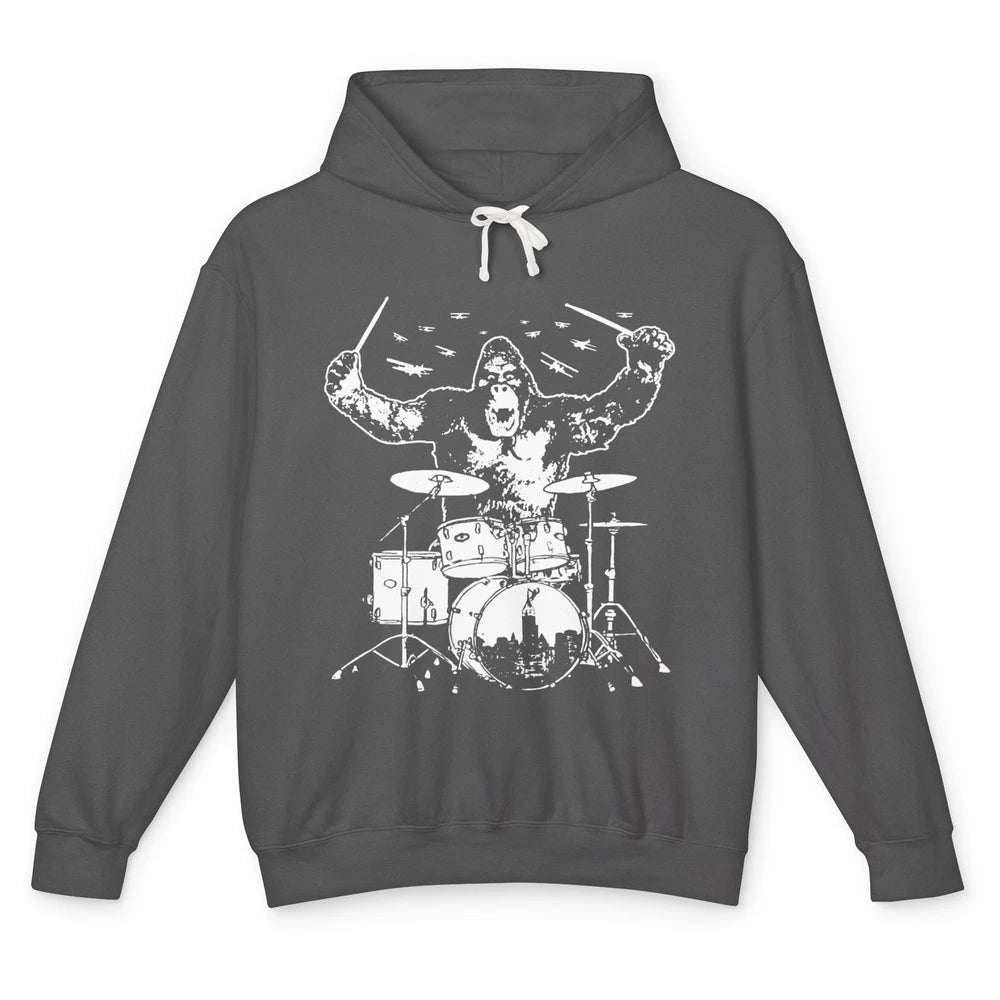 Retro Gorilla Drumming Drummers Gift Percussionists Unisex Lightweight Hoodie