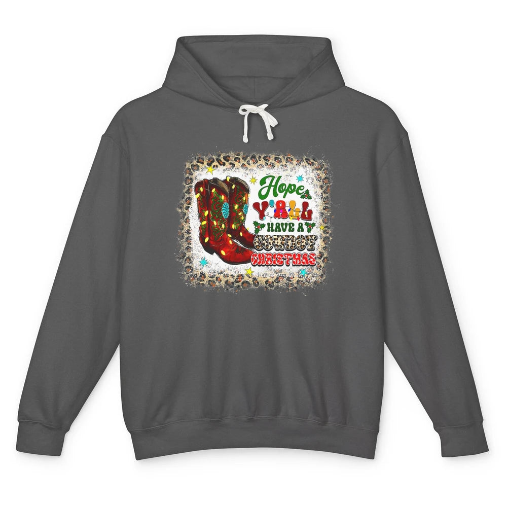 Merry Christmas Cowboy Boots Leopard Xmas Lights Western Unisex Lightweight Hoodie