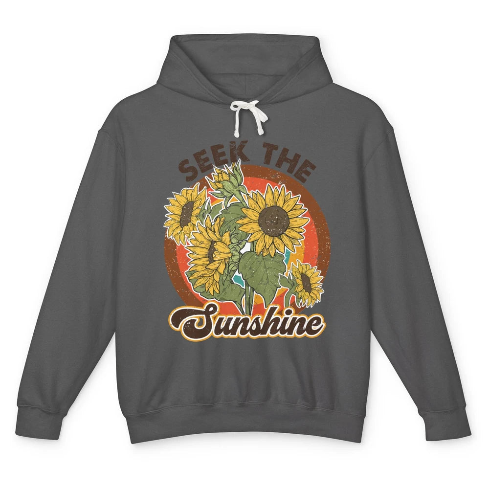 Retro Rainbow Sunflower Seek The Sunshine Peace Hippie Girl Unisex Lightweight Hoodie