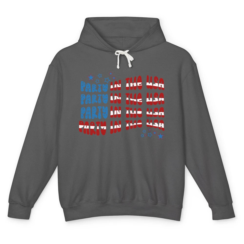 Retro July 4th Party In The USA Retro Stripe Star US Patriot Unisex Lightweight Hoodie