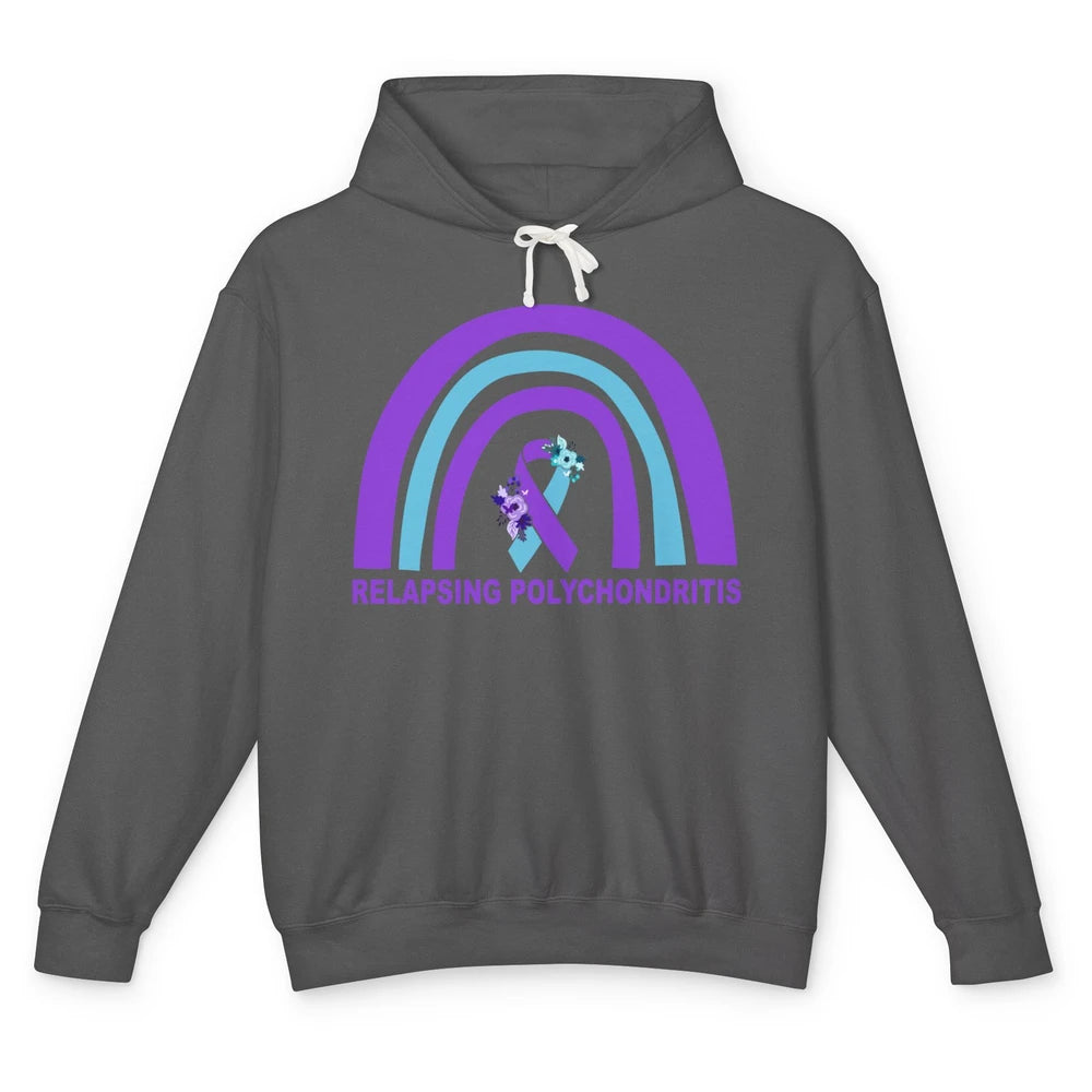 Relapsing Polychondritis Awareness Floral Blue Purple Ribbon Unisex Lightweight Hoodie