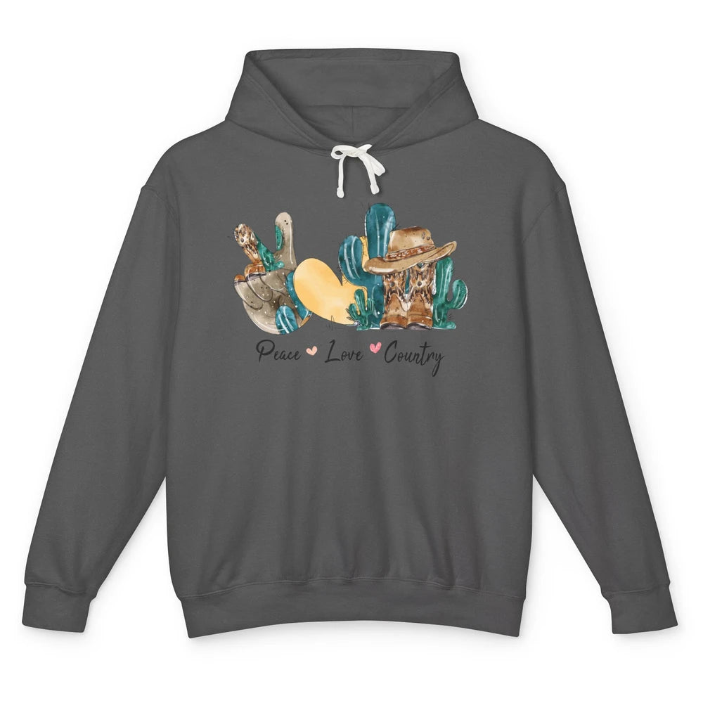 Retro Cactus Peace Love Country Cowgirl Hat Midwest Girl Unisex Lightweight Hoodie