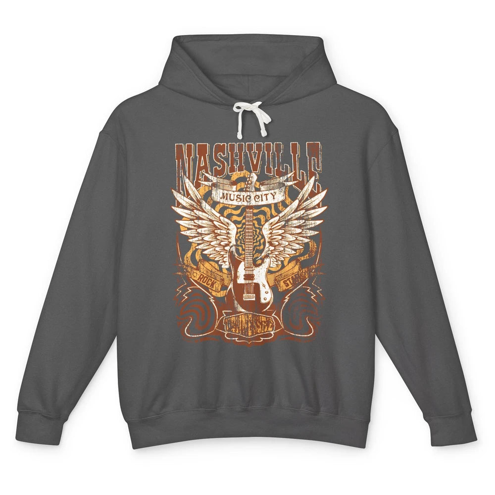 Retro Guitar Nashville Music City Western Country Music Unisex Lightweight Hoodie