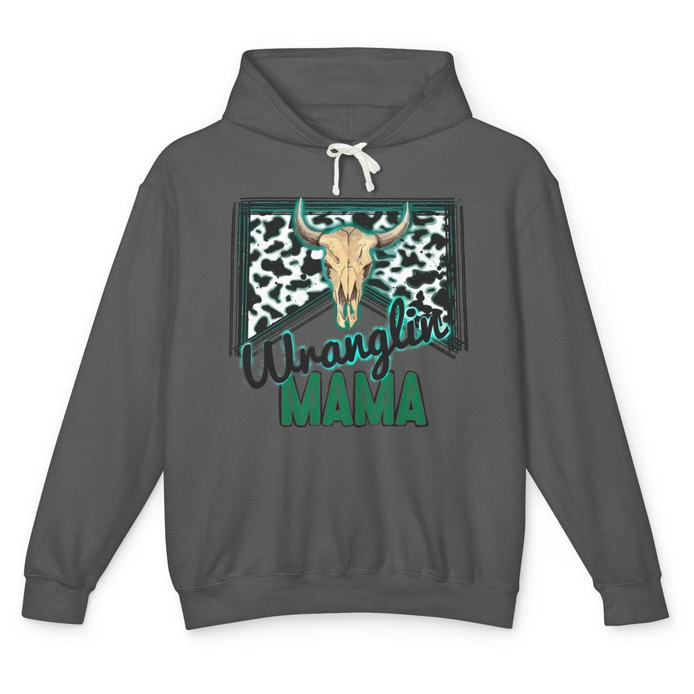 Retro Cowhide Bull Skull Wrangling Mama Western Country Girl Unisex Lightweight Hoodie
