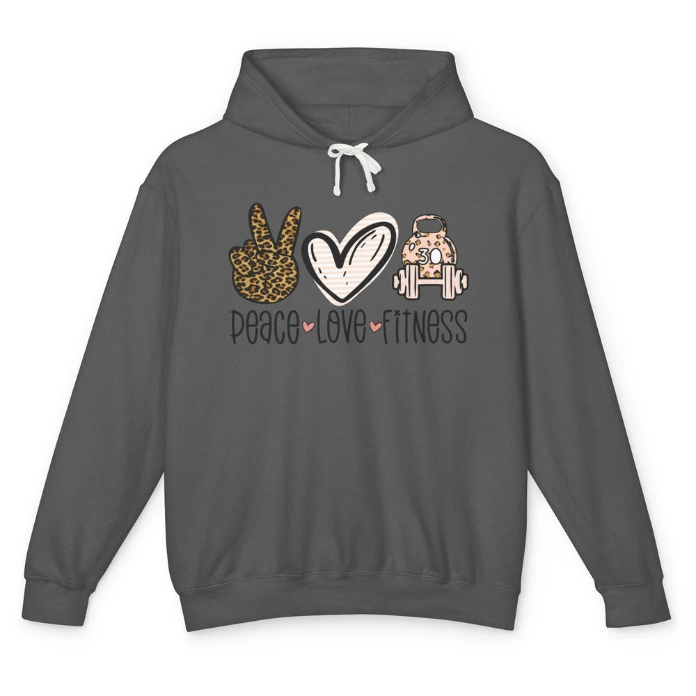 Peace Love Fitness Leopard Fitness Workout Gym Trainer Gift Unisex Lightweight Hoodie