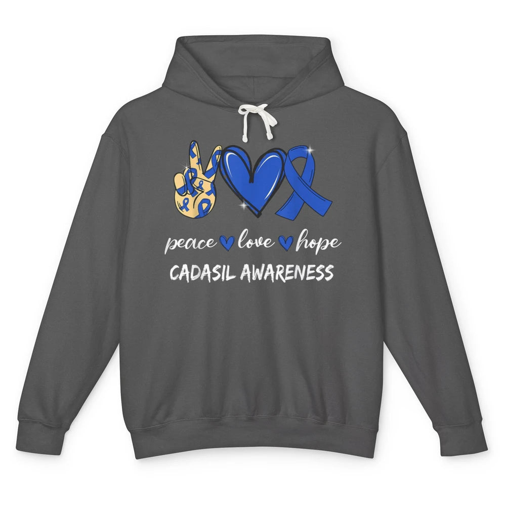 Peace Love Hope Heart Love Cadasil Awareness Blue Ribbon Unisex Lightweight Hoodie