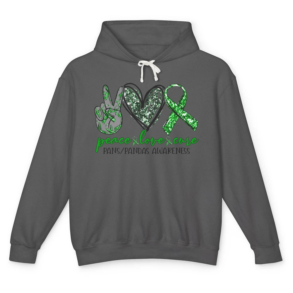 PANS/PANDAS Awareness Green Ribbon Peace Love Cure Unisex Lightweight Hoodie