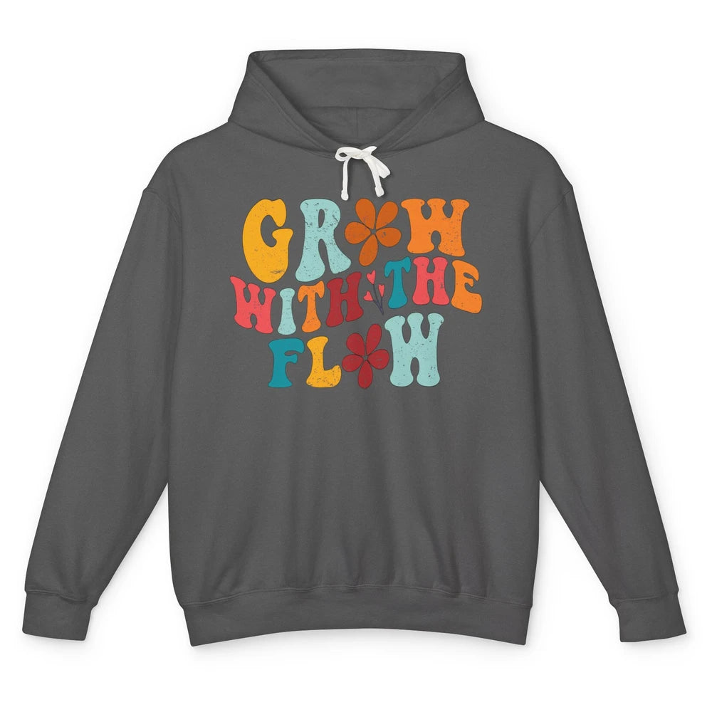 Retro Flower Grow With The Flow Summer Vintage Positive Life Unisex Lightweight Hoodie