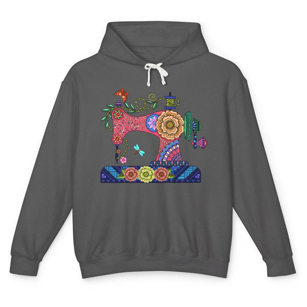Retro Floral Sewing Machine Sew Blessed Quilting Lovers Unisex Lightweight Hoodie