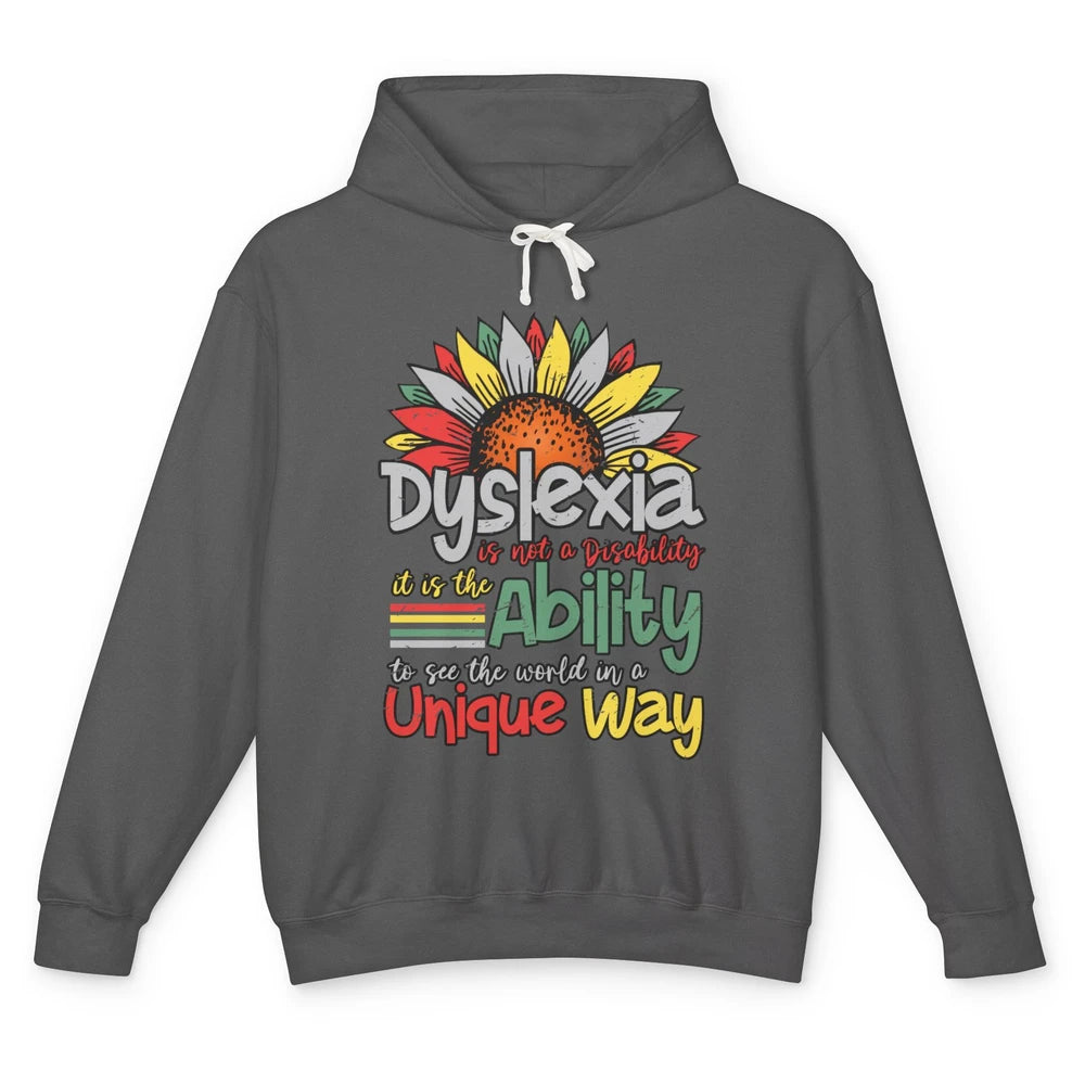 Retro Dyslexia A Different Ability Not Disability Sunflower Unisex Lightweight Hoodie