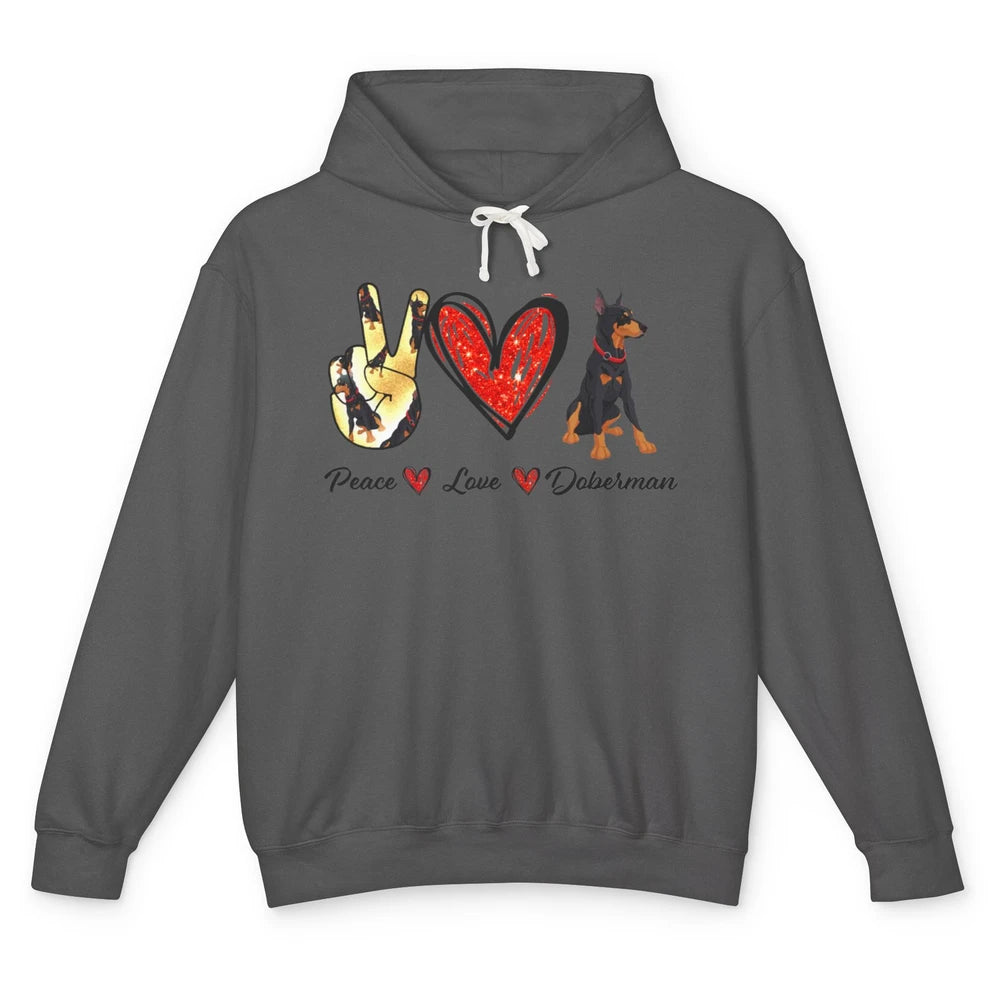 Peace Love Doberman Doberman Mom Dog Lovers Gift Unisex Lightweight Hoodie