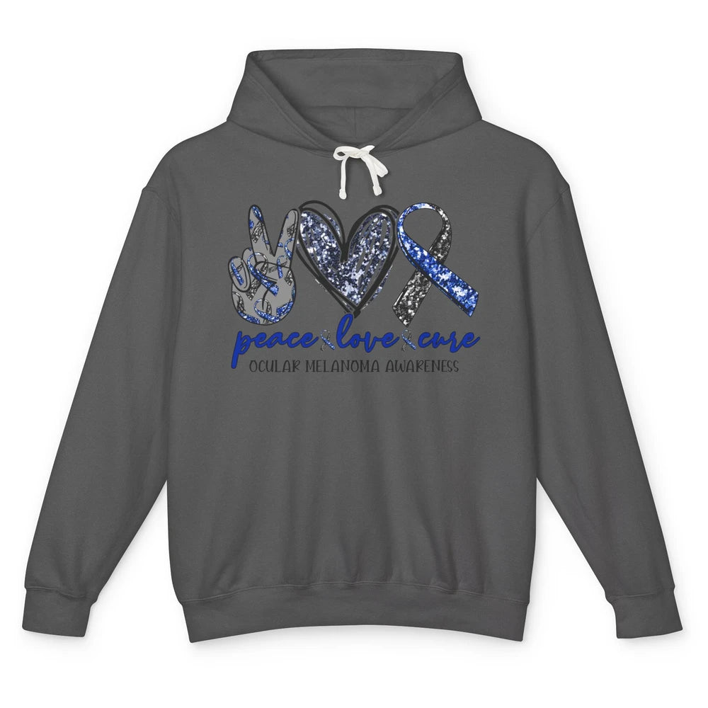 Ocular Melanoma Awareness Peace Love Cure Blue Ribbon Unisex Lightweight Hoodie
