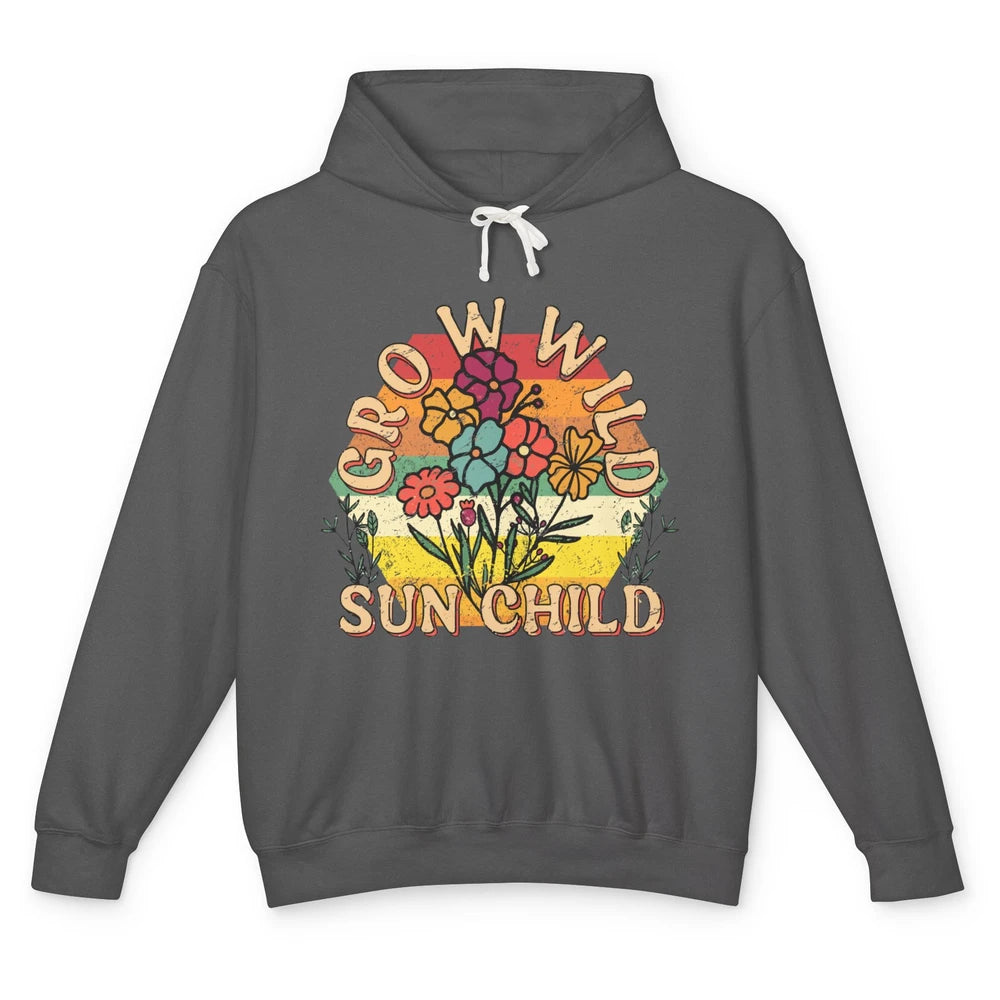 Retro Grow Wild Sun Child 70s Aesthetic Boho Western Summer Unisex Lightweight Hoodie