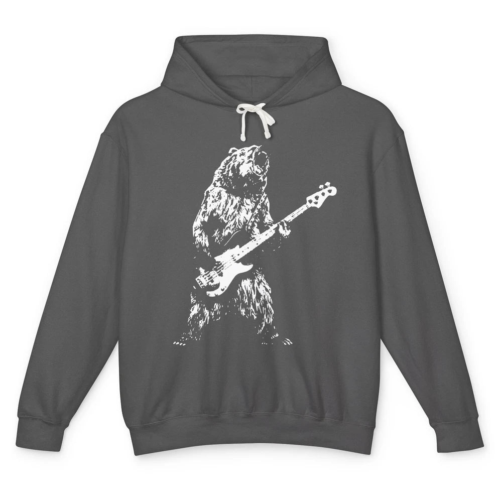 Retro Bear Playing Bass Guitar Bear Guitarist Music Lovers Unisex Lightweight Hoodie