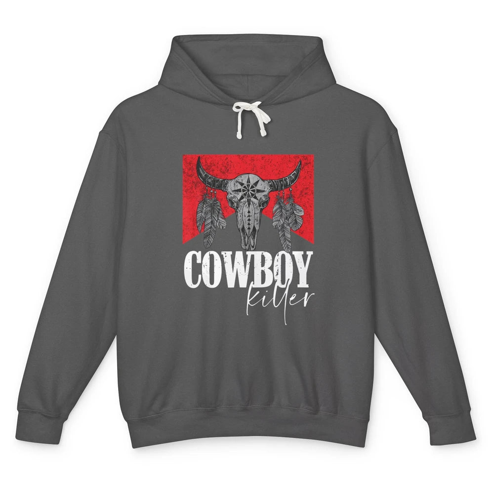 Retro Cow Skull Cowboy Killer Punchy Bull Western Country Unisex Lightweight Hoodie