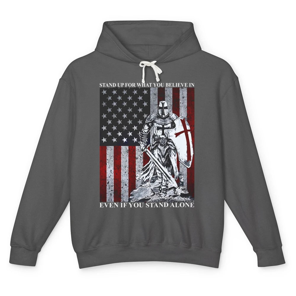 Retro Knight Templar US Flag Stand For What You Believe In Unisex Lightweight Hoodie