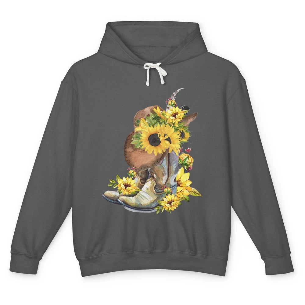 Retro Cowboy Boots Sunflower Let's Go Girls Western Cowgirls Unisex Lightweight Hoodie