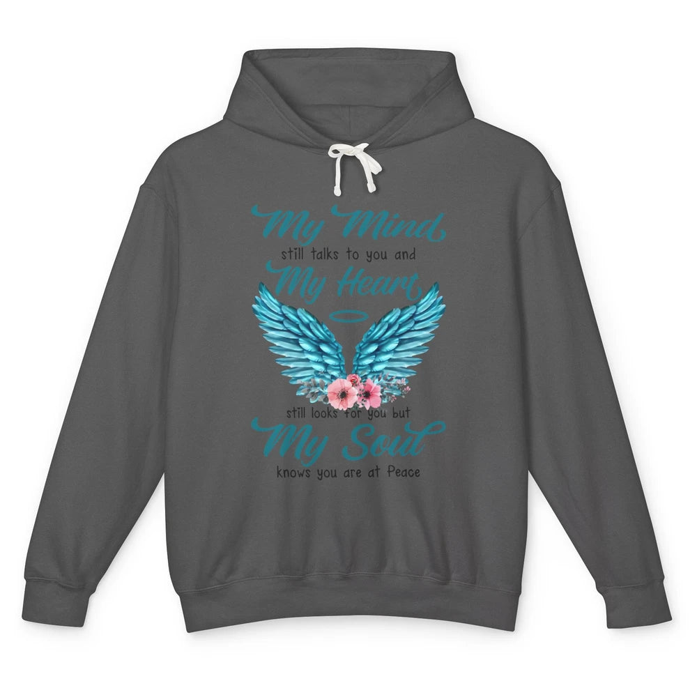 Mom Dad In Heaven My Minds Still Talks To You Memorial Gift Unisex Lightweight Hoodie