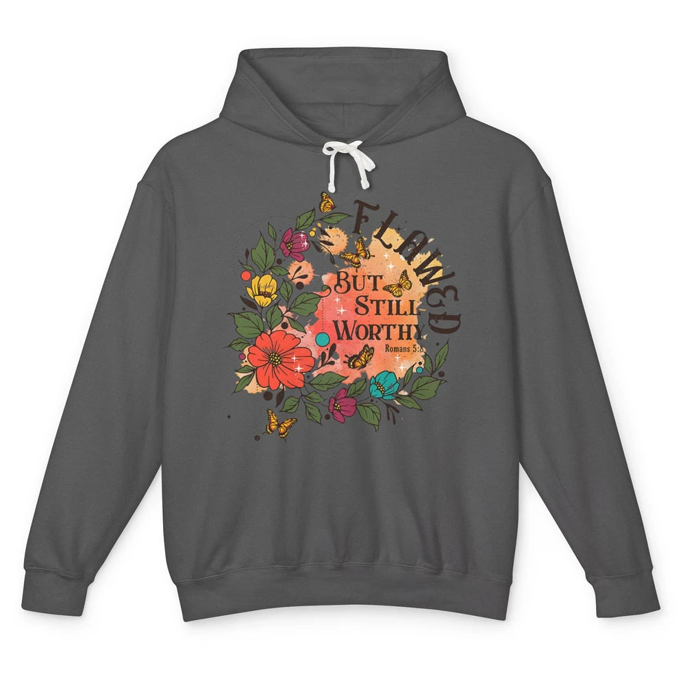 Retro Floral Flawed But Still Worthy Bible Verse Christian Unisex Lightweight Hoodie