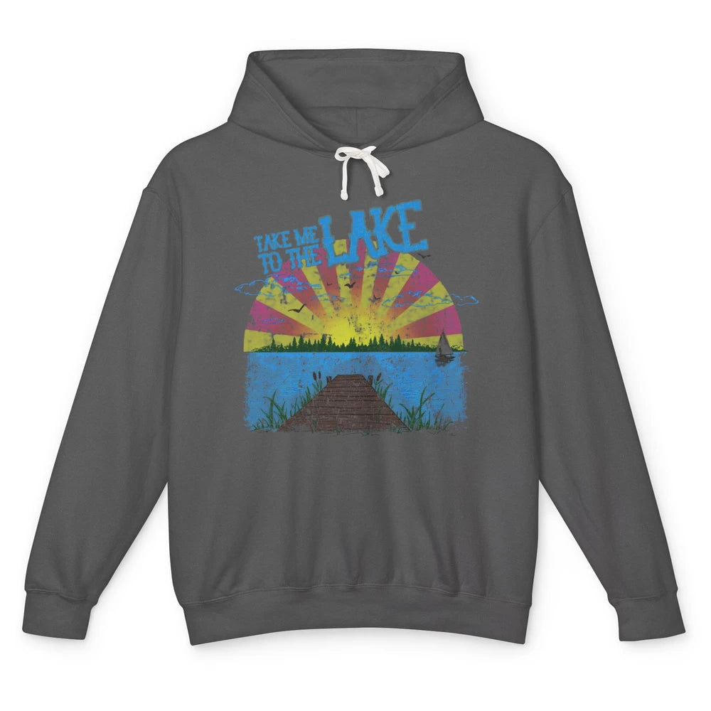 Retro Lake Life Take Me to the Lake Sunrise Summer Gift Unisex Lightweight Hoodie
