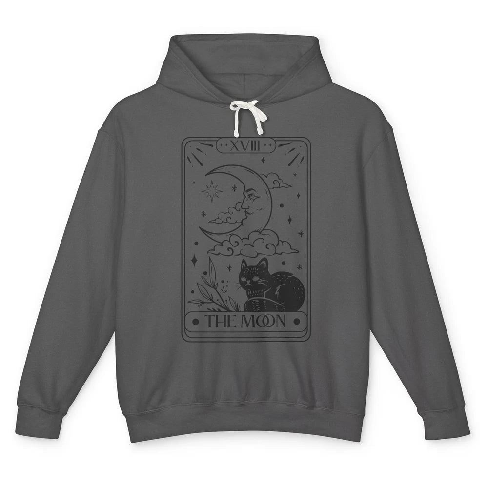 Retro Halloween Cat Witch The Moon Tarot Card Witchcraft Unisex Lightweight Hoodie