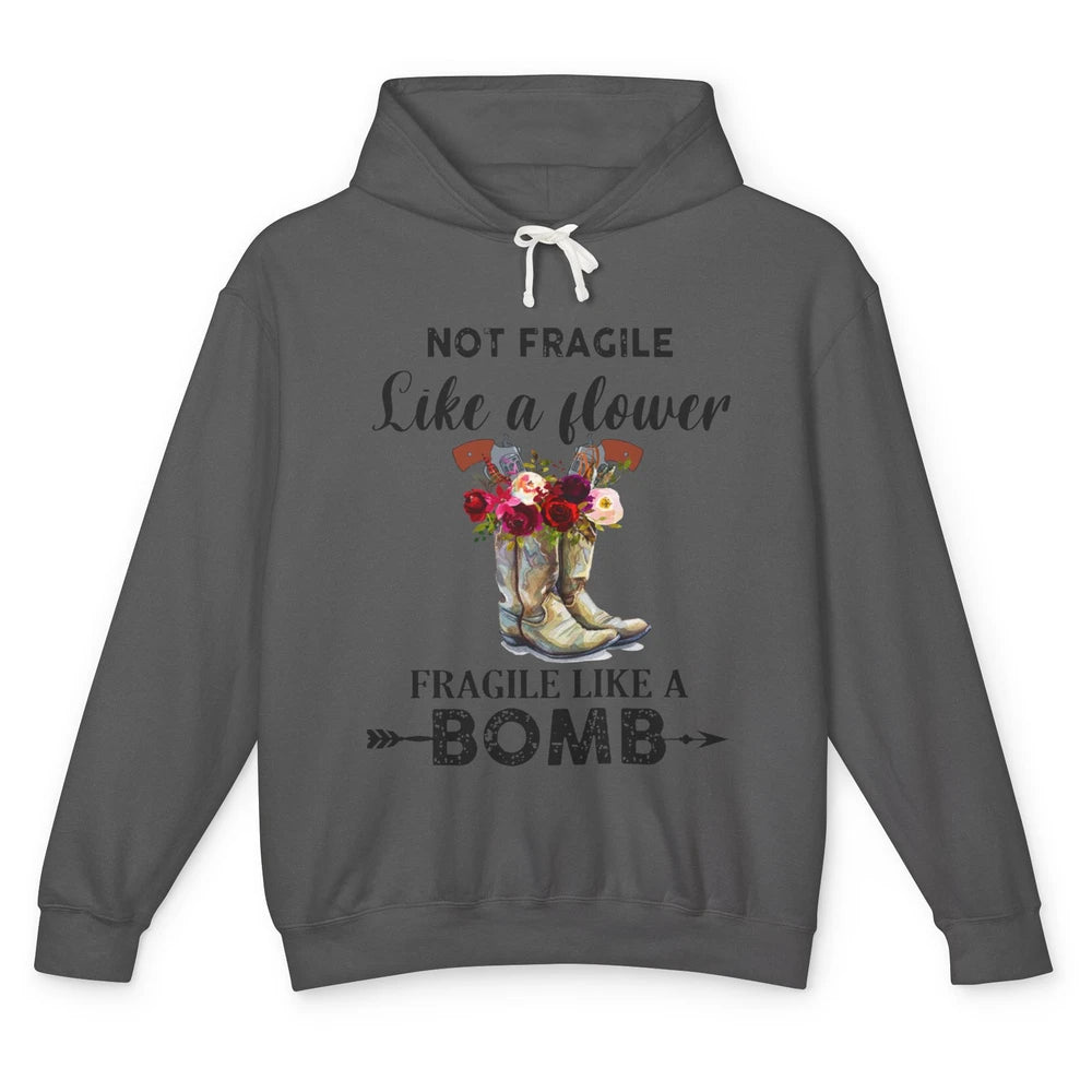 Retro Cowgirl Fragile Like A Bomb Cowgirl Boots Western Girl Unisex Lightweight Hoodie