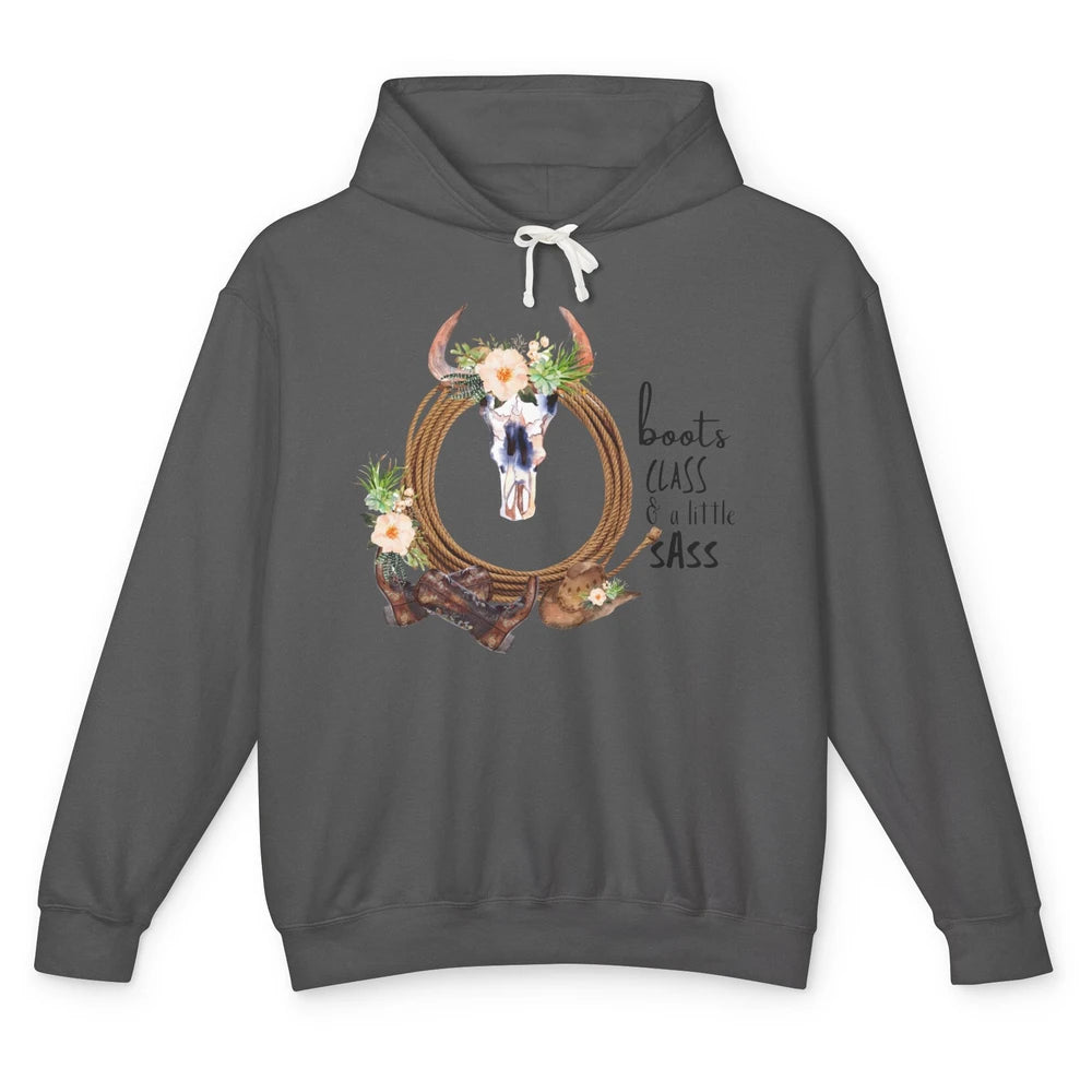 Retro Cowgirl Boots And Hat Boots Class A Little Sass Cowboy Unisex Lightweight Hoodie