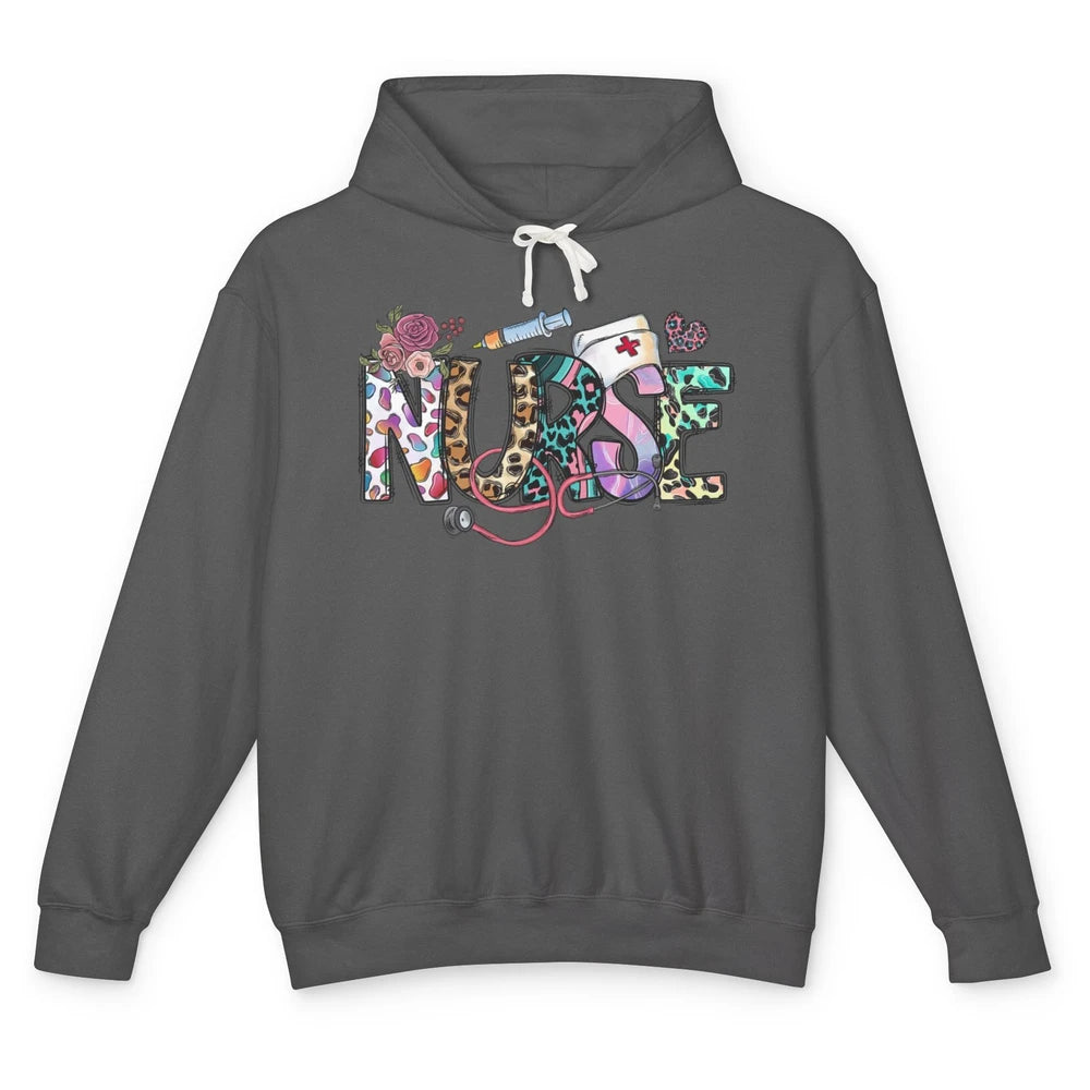 Nurse Life Nursing Registered Therapist Leopard Flower Boho Unisex Lightweight Hoodie