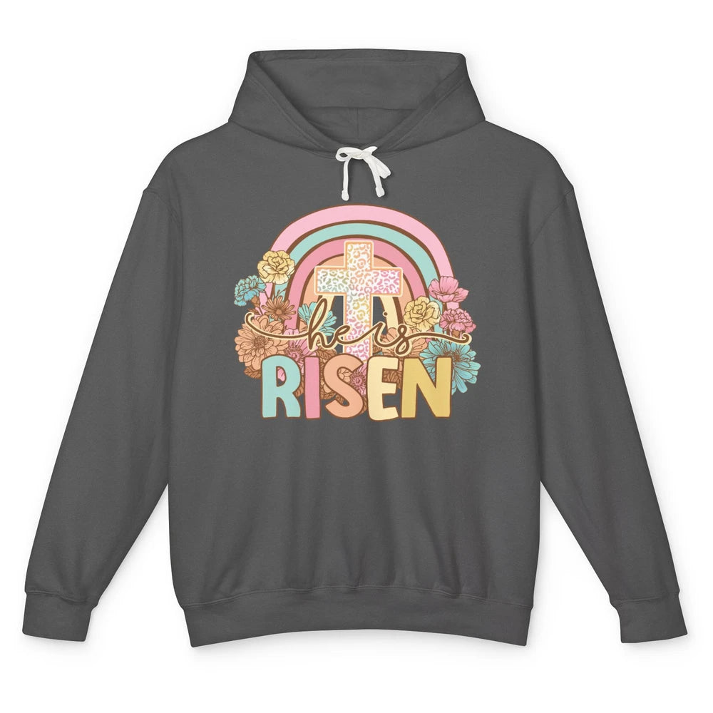 Leopard Rainbow Christian Cross He's Risen Western Religious Unisex Lightweight Hoodie