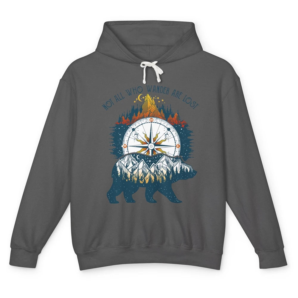 Not All Who Wander Are Lost Compass Mountain Camping Hiking Unisex Lightweight Hoodie