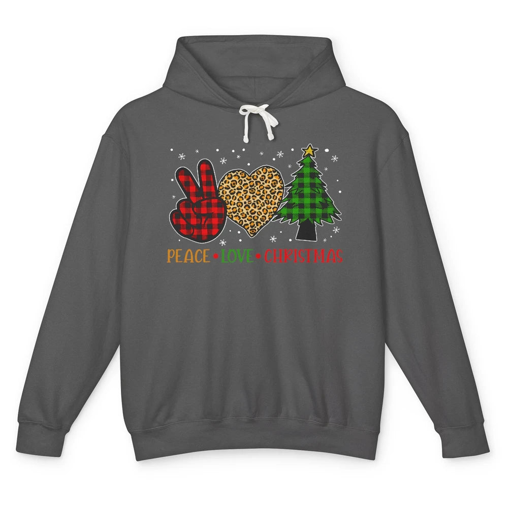 Peace Love Christmas Cute Christmas Heart Plaid Xmas Gift Unisex Lightweight Hoodie