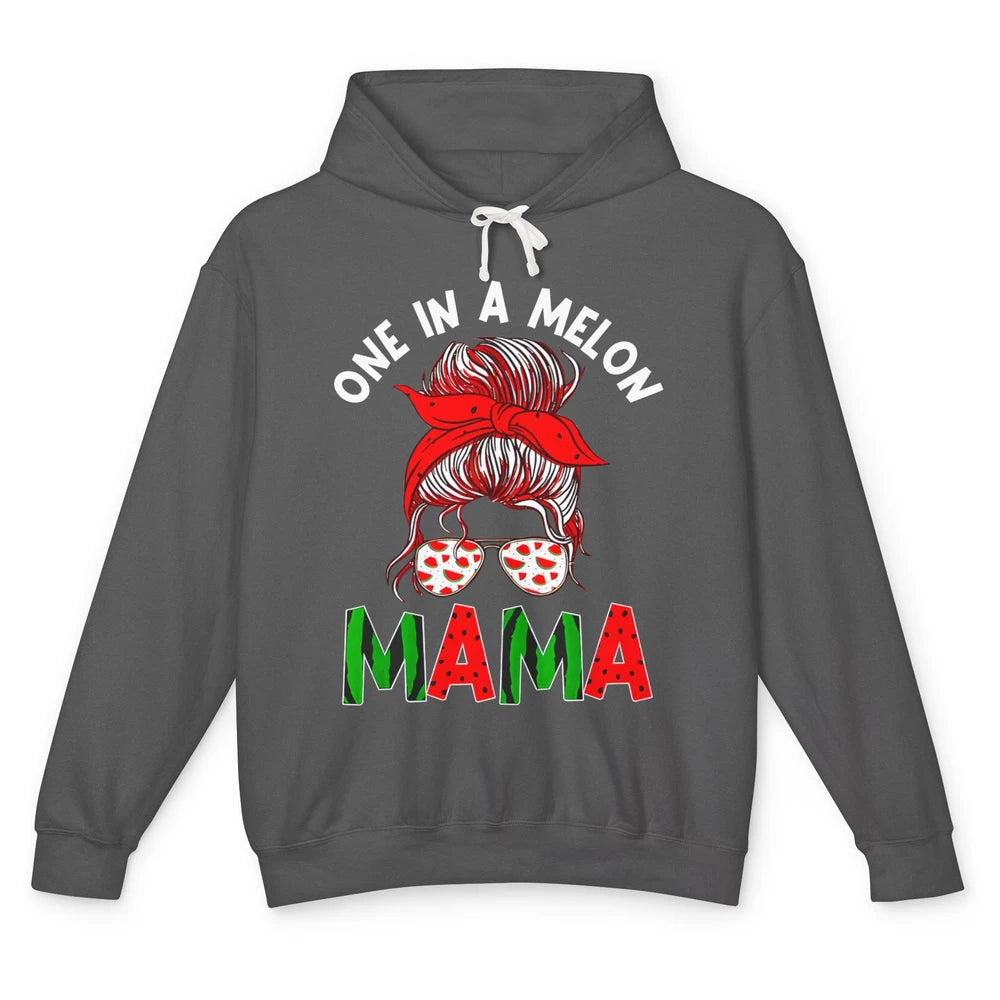 One In A Melon Mama Messy Bun Watermelon Summer Fruit Mother Unisex Lightweight Hoodie
