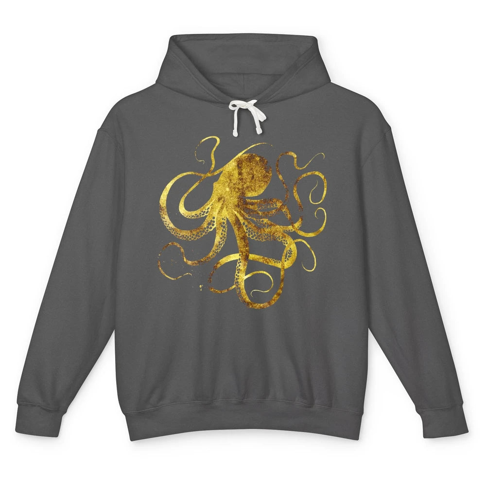 Octopus Japanese Calligraphy Gyotaku Traditional Art Print Unisex Lightweight Hoodie