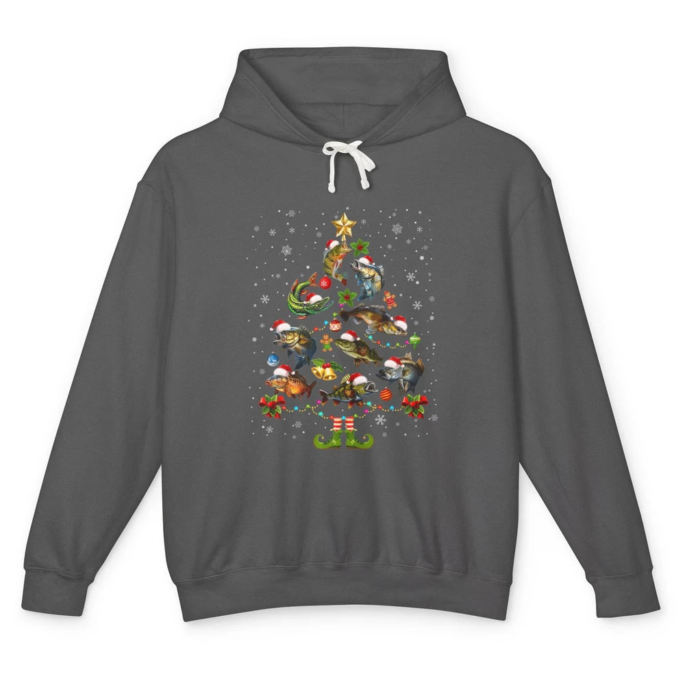 Merry Christmas Fishmas Fishing Tree Fisherman Xmas Lights Unisex Lightweight Hoodie