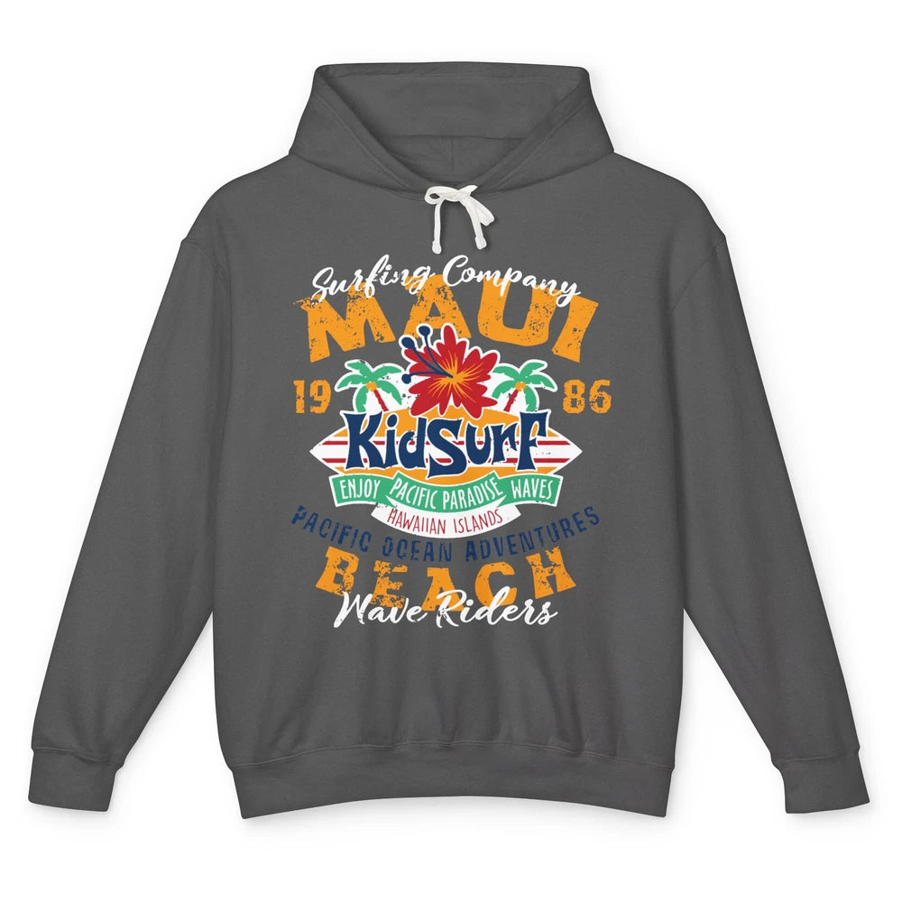 Retro Maui Island 1986 Hawaii Kid Surfing Pacific Paradise Unisex Lightweight Hoodie
